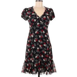 Black, Red & Cream Floral Ruffle Ann Taylor Dress.